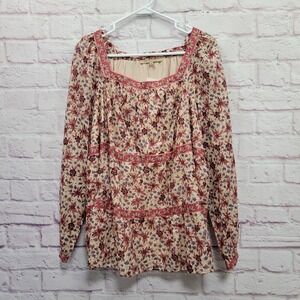 NEW My Danielle Floral Peasant Blouse XL Pink Square Neck Boho Cottagecore Retro